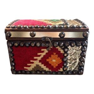 Vintage jewelry box made of solid wood and an authentic Turkish rug,cigar box